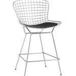 Стул полубарный с низкой спинкой Bertoia хромированный с черной подушкой