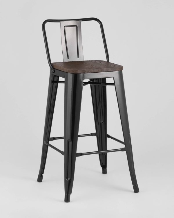 Стул полубарный TOLIX WOOD со спинкой черный глянцевый — изображение 2