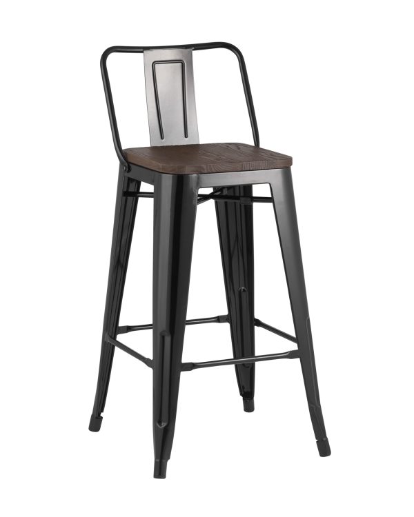 Стул полубарный TOLIX WOOD со спинкой черный глянцевый