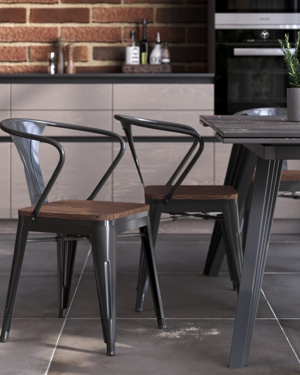 Стул TOLIX ARM WOOD с подлокотниками черный — изображение 3