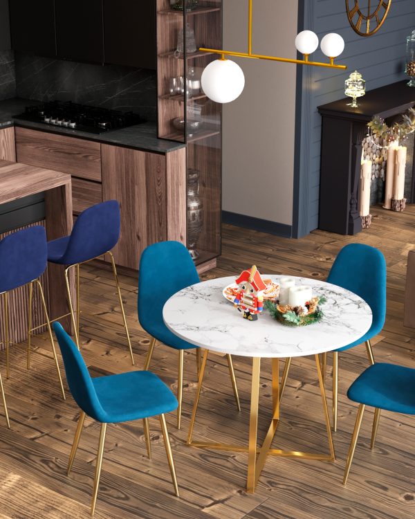 Стул Валенсия SN велюр темно-синий золотые ножки — изображение 3