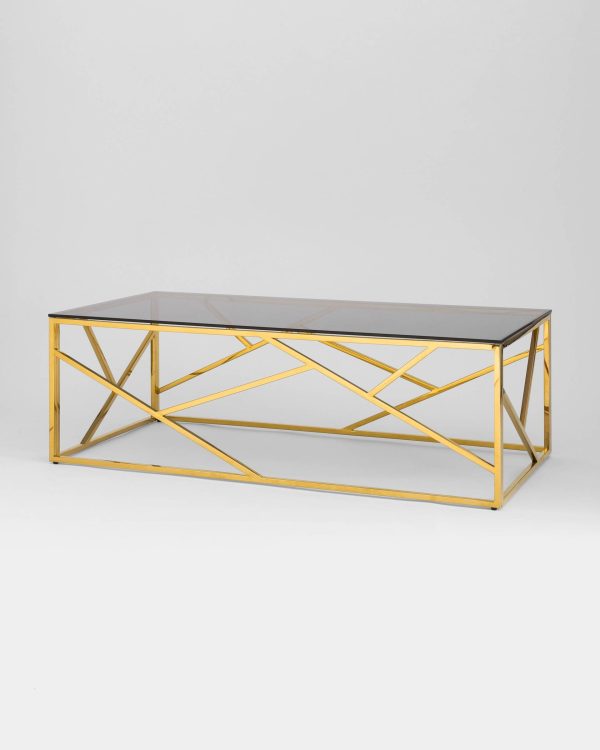 Журнальный стол 120*60 АРТ ДЕКО стекло smoke сталь золото — изображение 2