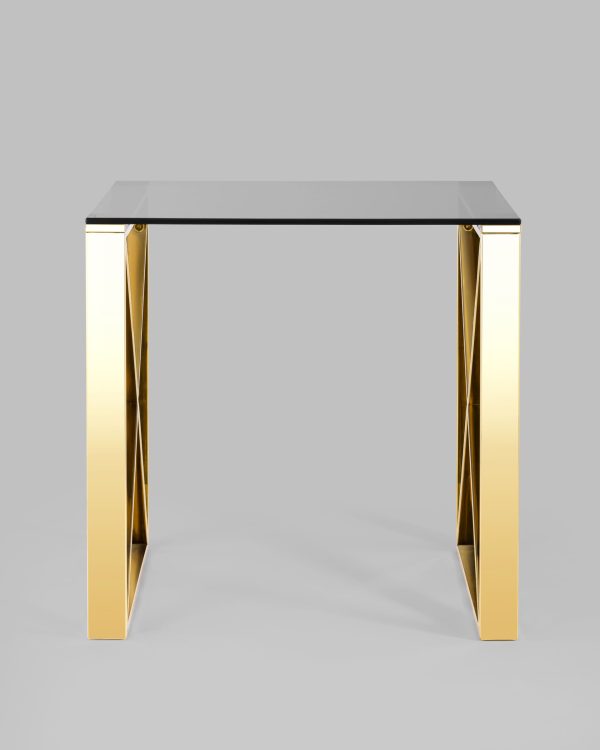Журнальный стол 55*55 КРОСС золото стекло smoke — изображение 3