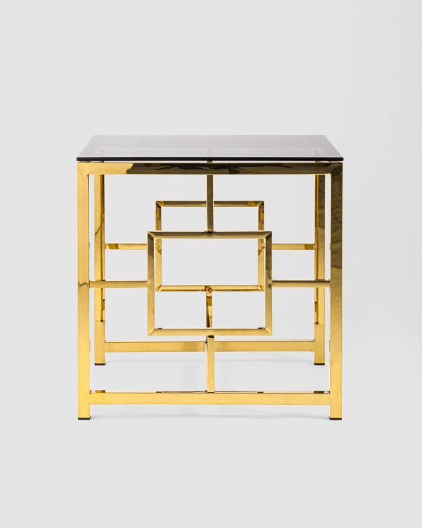 Журнальный столик 55*55 БРУКЛИН стекло smoke сталь золото — изображение 3