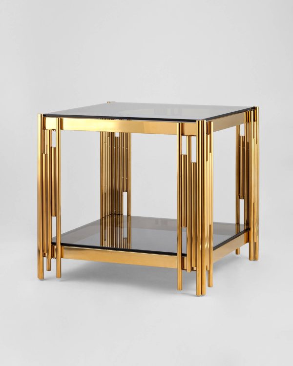 Журнальный столик 55*55 ГЭТСБИ золото стекло smoke — изображение 2