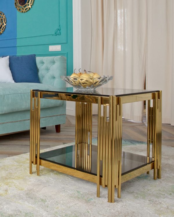 Журнальный столик 55*55 ГЭТСБИ золото стекло smoke — изображение 3