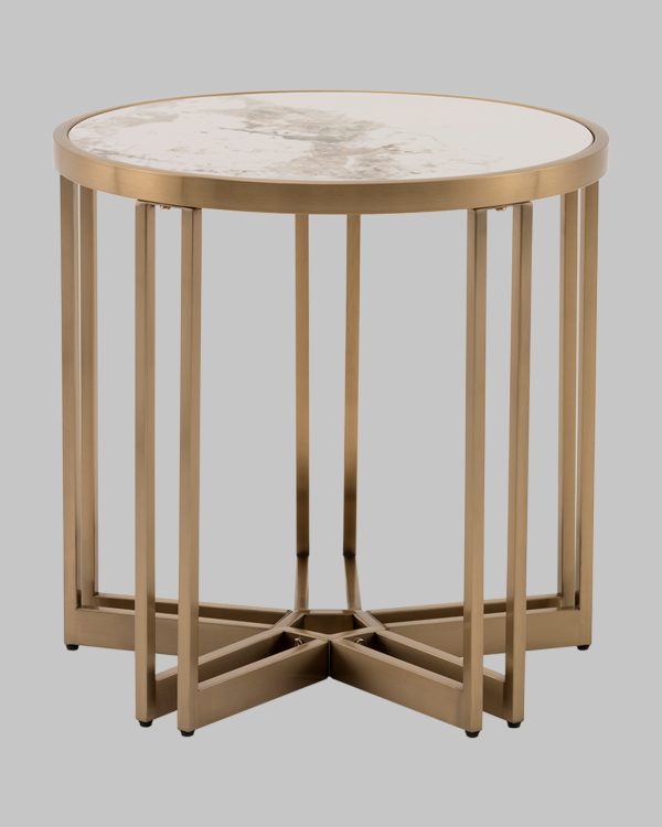 Журнальный столик Алиада 55х55 см светлая керамика сталь шампань — изображение 2