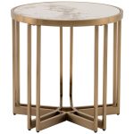 Журнальный столик Алиада 55х55 см светлая керамика сталь шампань