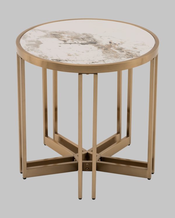 Журнальный столик Алиада 55х55 см светлая керамика сталь шампань — изображение 3