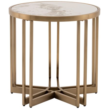 Журнальный столик Алиада 55х55 см светлая керамика сталь шампань