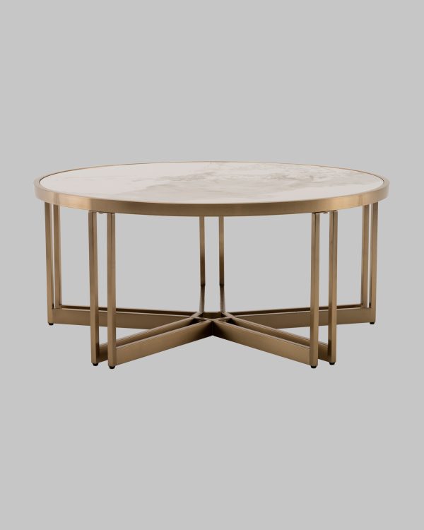 Журнальный столик Алиада 90х90 см светлая керамика сталь шампань — изображение 2