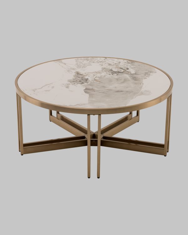 Журнальный столик Алиада 90х90 см светлая керамика сталь шампань — изображение 3