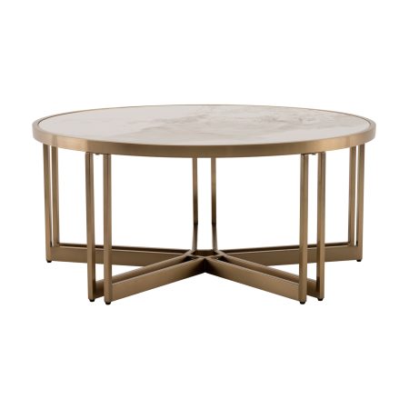Журнальный столик Алиада 90х90 см светлая керамика сталь шампань