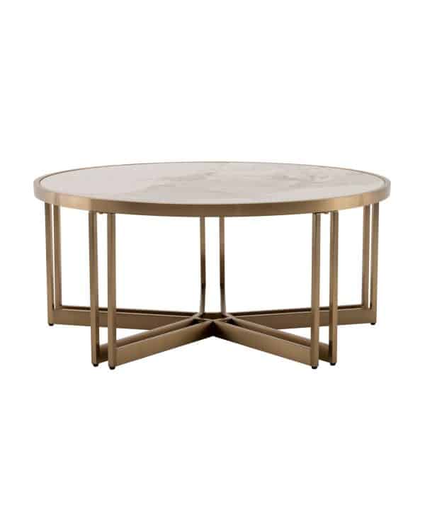 Журнальный столик Алиада 90х90 см светлая керамика сталь шампань