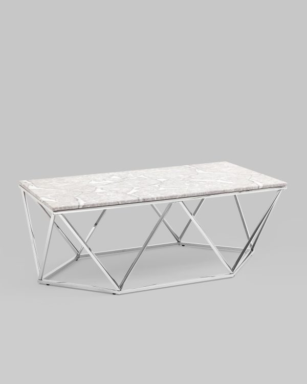 Журнальный столик Авалон 122*66 серый мрамор сталь серебро — изображение 2