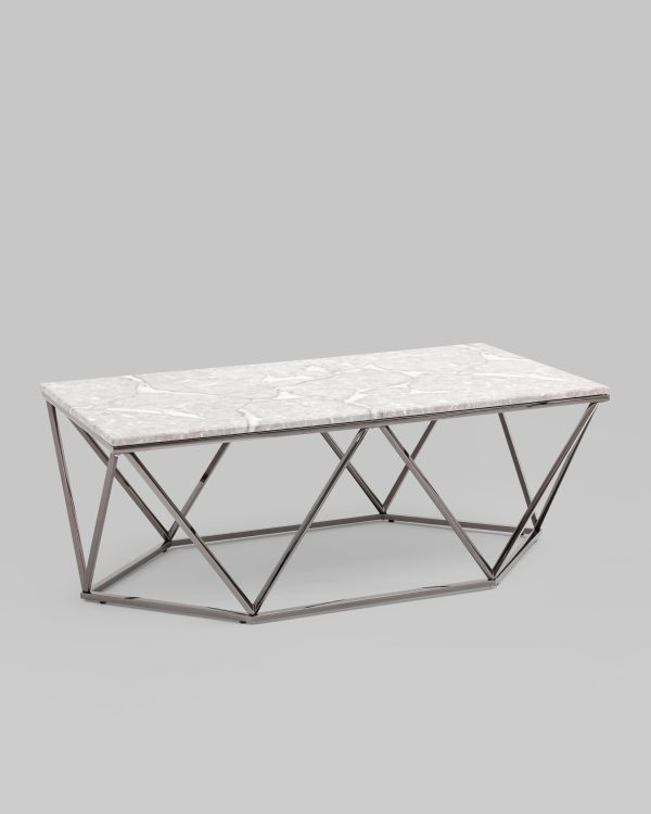 Журнальный столик Авалон 122*66 серый мрамор сталь темный хром — изображение 2