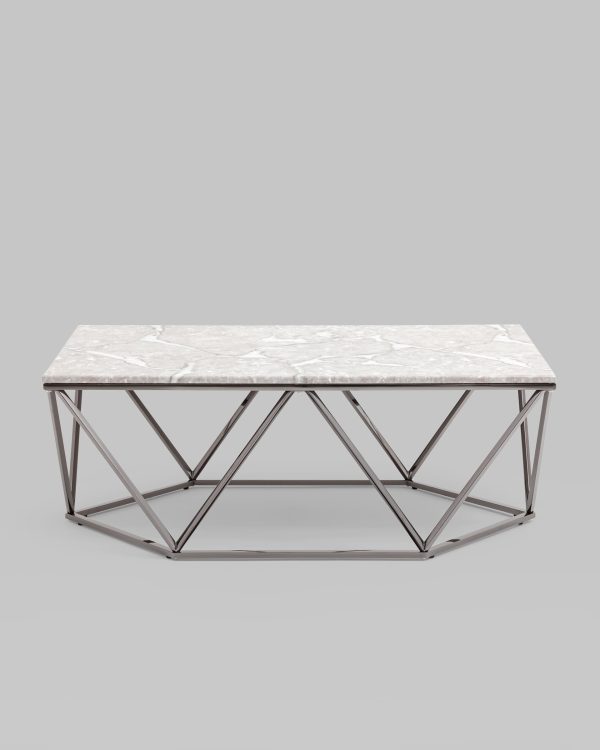 Журнальный столик Авалон 122*66 серый мрамор сталь темный хром — изображение 3