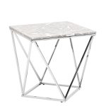 Журнальный столик Авалон 61*61 серый мрамор сталь серебро