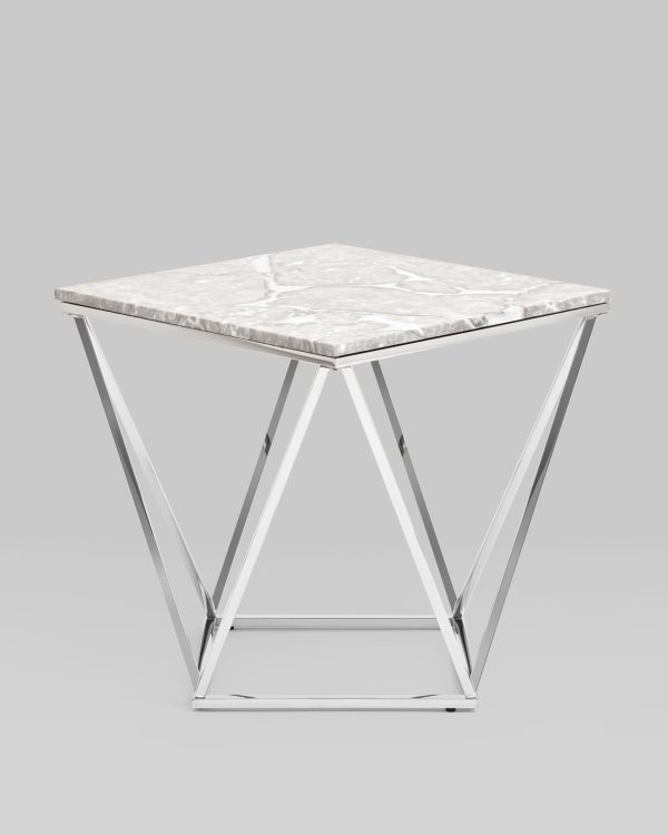 Журнальный столик Авалон 61*61 серый мрамор сталь серебро — изображение 3