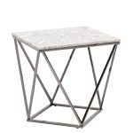 Журнальный столик Авалон 61*61 серый мрамор сталь темный хром