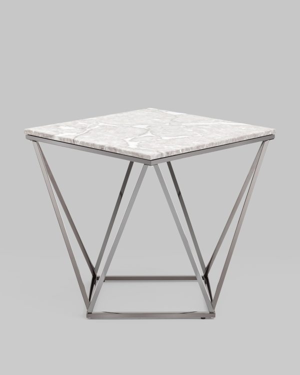 Журнальный столик Авалон 61*61 серый мрамор сталь темный хром — изображение 3