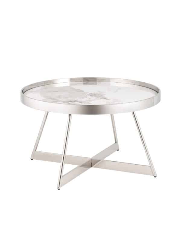 Журнальный столик Гера 80*80см белая керамика сталь серебро
