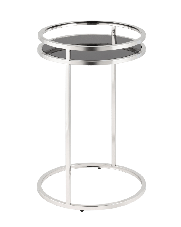 Журнальный столик Гестия 41*60см стекло черное сталь серебро