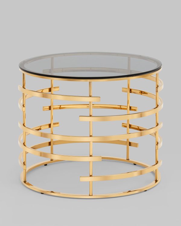 Журнальный столик Инфлюэнс 60*60 стекло smoke сталь золото — изображение 2