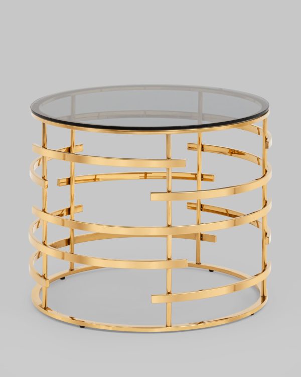 Журнальный столик Инфлюэнс 60*60 стекло smoke сталь золото — изображение 3