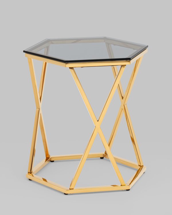 Журнальный столик Круз 48*42 стекло smoke сталь золото — изображение 2