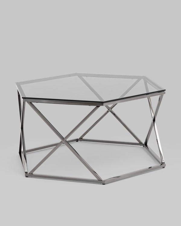 Журнальный столик Круз 93*80 стекло smoke сталь темный хром — изображение 2