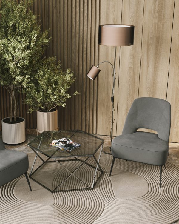 Журнальный столик Круз 93*80 стекло smoke сталь темный хром — изображение 3