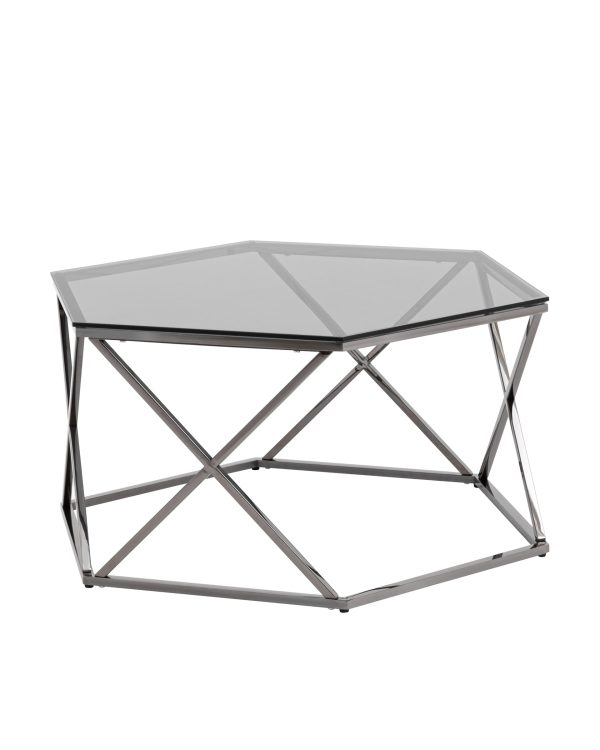 Журнальный столик Круз 93*80 стекло smoke сталь темный хром