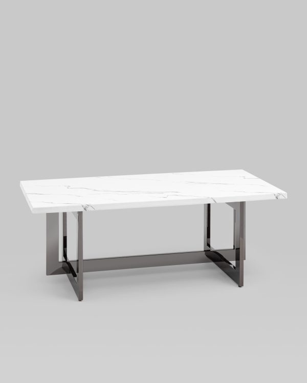 Журнальный столик Нэйтан 122*61 белый мрамор сталь темный хром — изображение 2