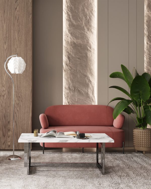 Журнальный столик Нэйтан 122*61 белый мрамор сталь темный хром — изображение 3