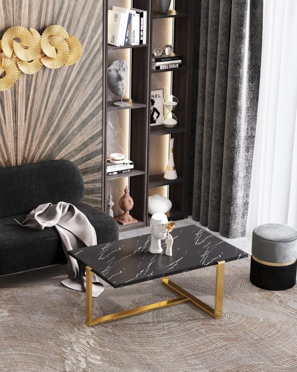 Журнальный столик Тоби 109*66 черный мрамор сталь золото — изображение 3