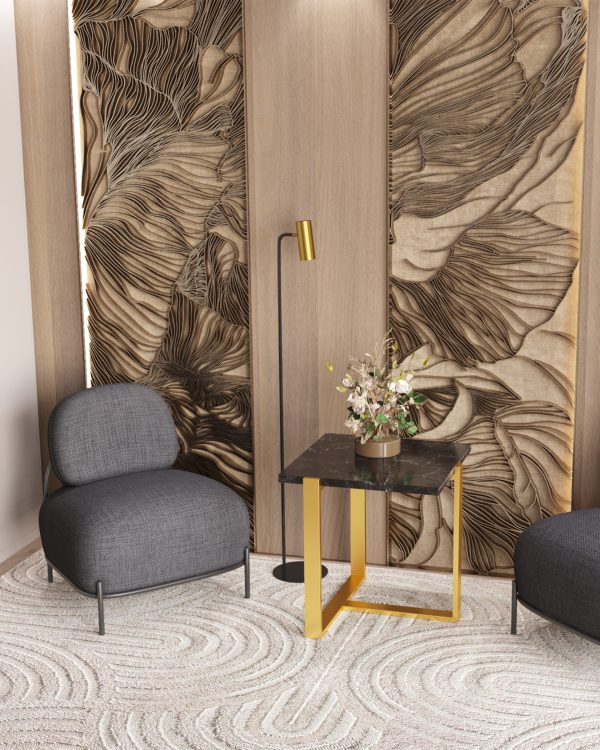 Журнальный столик Тоби 61*61 черный мрамор сталь золото — изображение 3