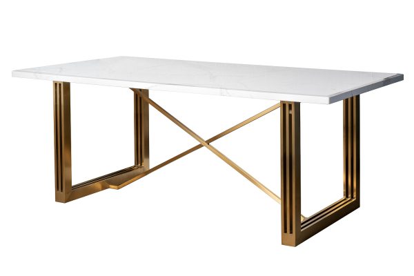 30f-14780-stol-obedennyj-belyj-brash.zoloto-20010076sm-1 30F-14780 Стол обеденный белый / браш.золото 200*100*76см — изображение 2