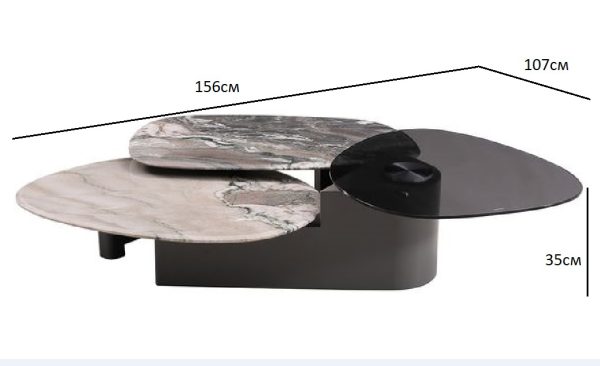 57EL-99100 Стол журнальный стекло+мрамор белый 156*107*35см — изображение 4