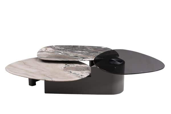 57EL-99100 Стол журнальный стекло+мрамор белый 156*107*35см