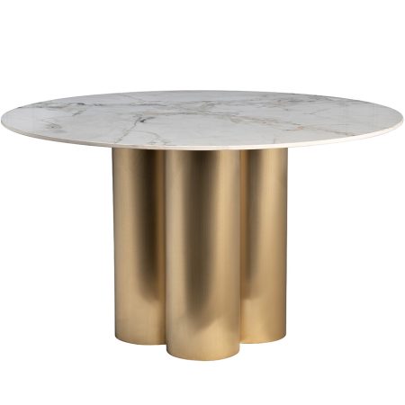 76AR-63041 Стол обеденный керамогранит белый/мат.золото d130*76см