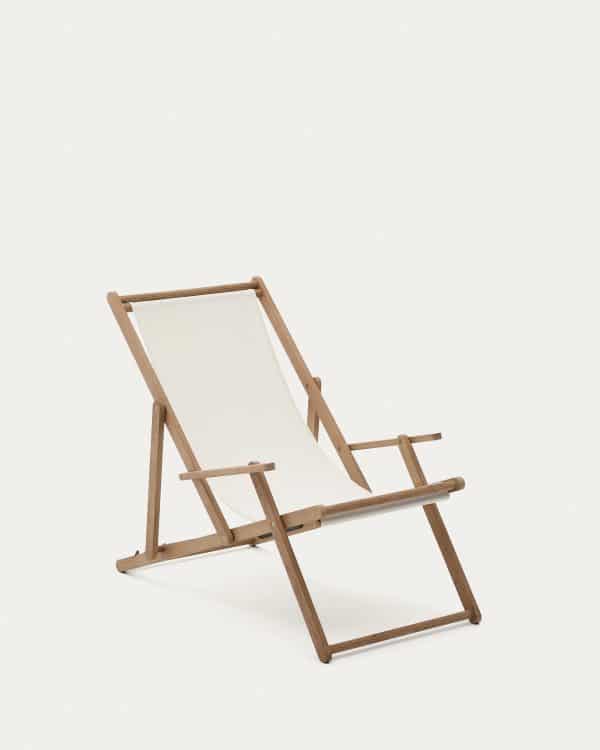 Cкладное кресло Vilara для улицы из акации и текстиля белого цвета