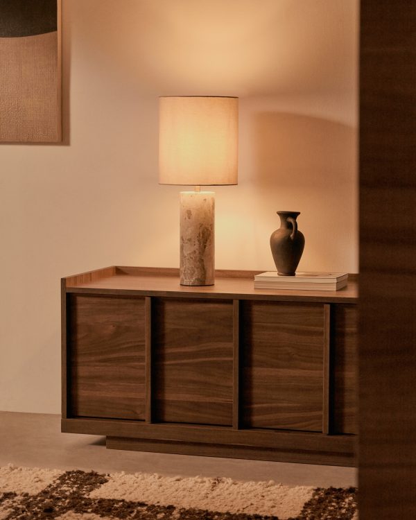 Настольная лампа Raze из бежевого мрамора с льняным абажуром — изображение 2