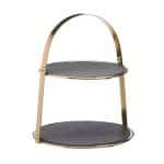 Подставка 2-ярусная латунная для торта с круглыми сланцевыми сервировочными тарелками