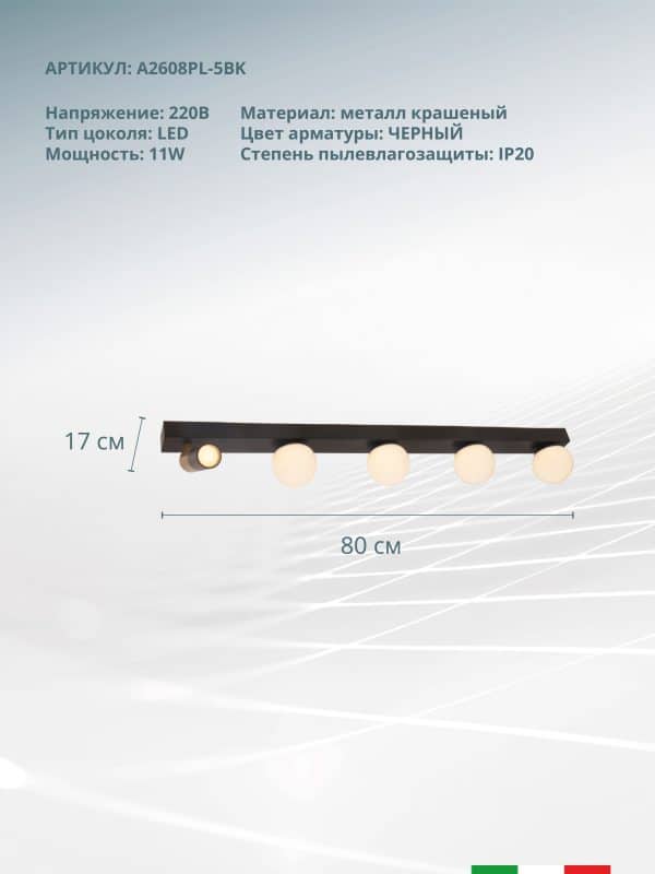 Потолочный светильник Arte Lamp ZOSMA A2608PL-5BK — изображение 4