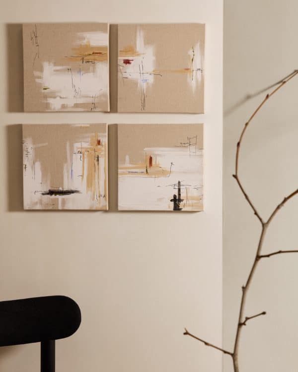 Selnir Набор из 4 картин на льняной основе белого и бежевого цвета 30 х 30 см — изображение 3