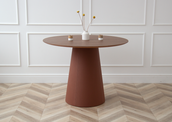 Стол обеденный Lagom D 100 см (орех / кирпичный, кожа) — изображение 3