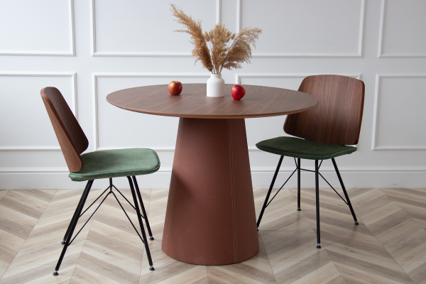 Стол обеденный Lagom D 100 см (орех / кирпичный, кожа) — изображение 4