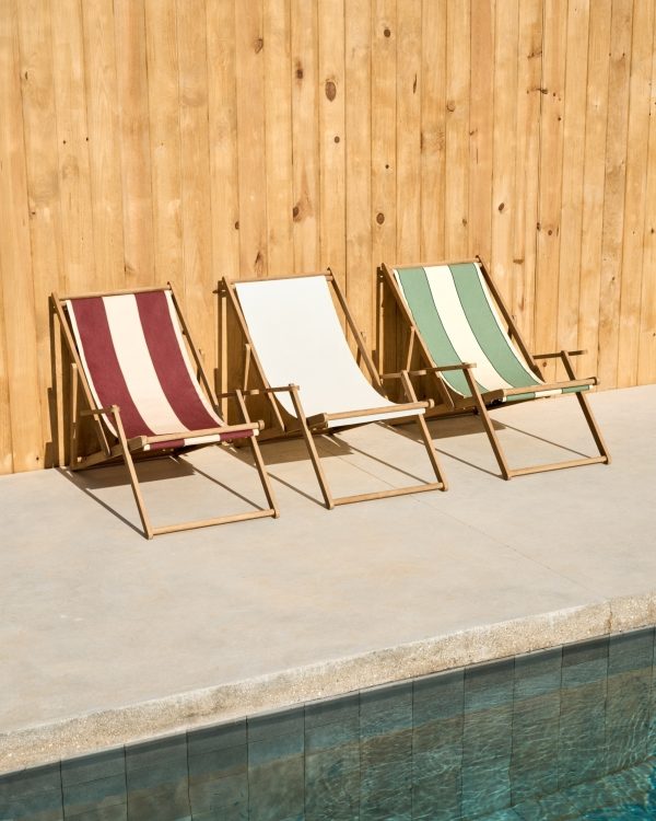 Vilara Складной шезлонг для улицы в полоску бордового и бежевого цвета — изображение 2