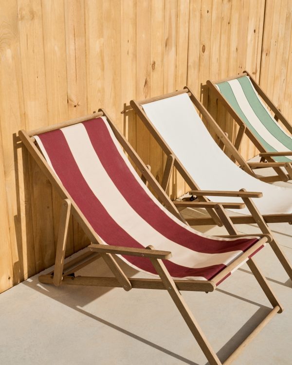 Vilara Складной шезлонг для улицы в полоску бордового и бежевого цвета — изображение 3